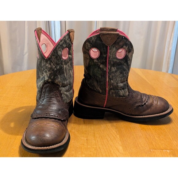 Ariat Fatbaby Western Camo Brown Leather Ranch Cowboy Boots 10006854 Womens 7B - Picture 2 of 11